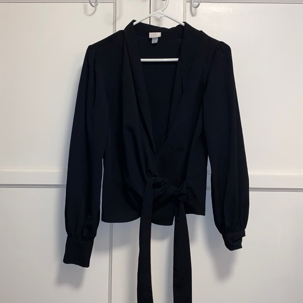 A New Day Small Black Tie Front Blouse